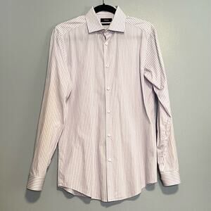 Theory White Purple Plaid Dover Slim Fit Button Down Dress Shirt 15